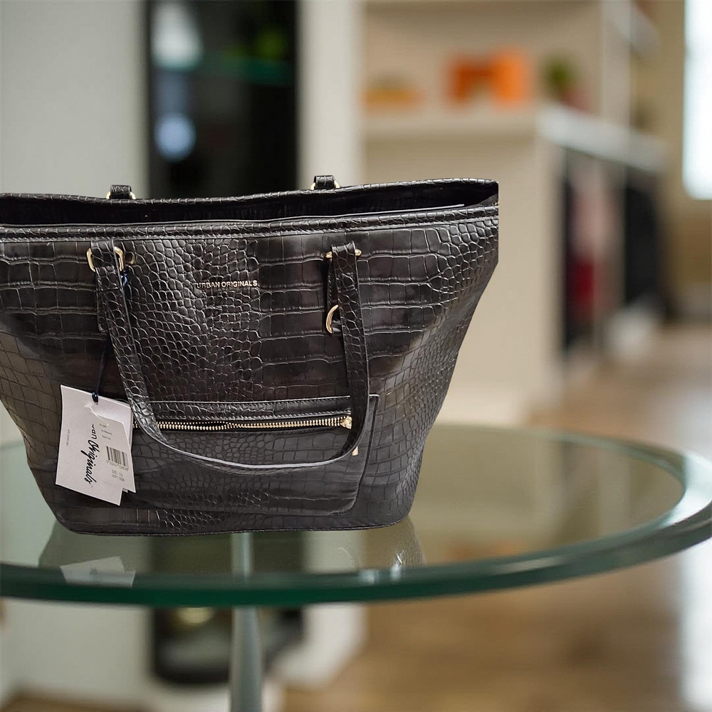 New Urban Originals Black Crocodile-Embossed tote handBag